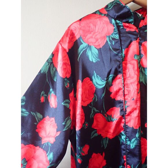 Valentino Intimo Rose Pattern Black Sheer Nightgown Set Small Housecoat Vintage - Picture 11 of 15